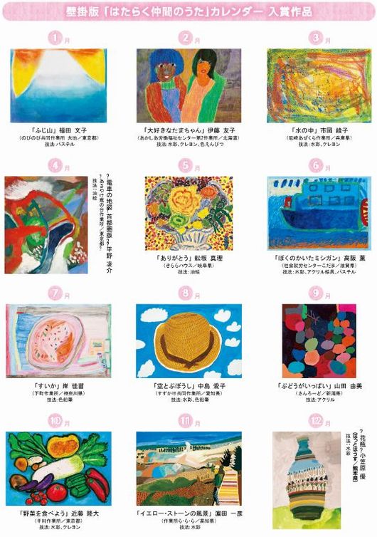 壁掛け版カレンダー各月掲載作品紹介写真