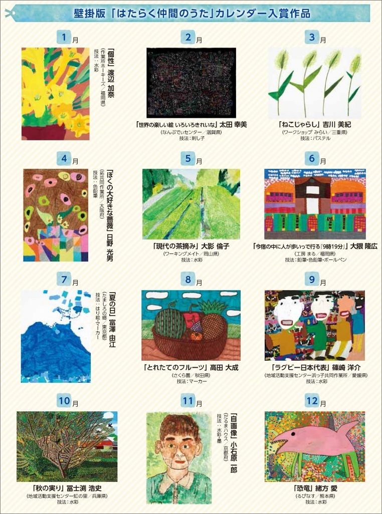 壁掛け版カレンダー各月掲載作品紹介写真